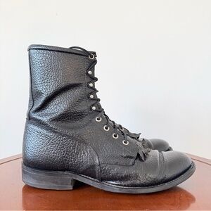 Vintage Texas Men’s Bull Hide Leather Lacer Kiltie Cowboy Boots | US 10